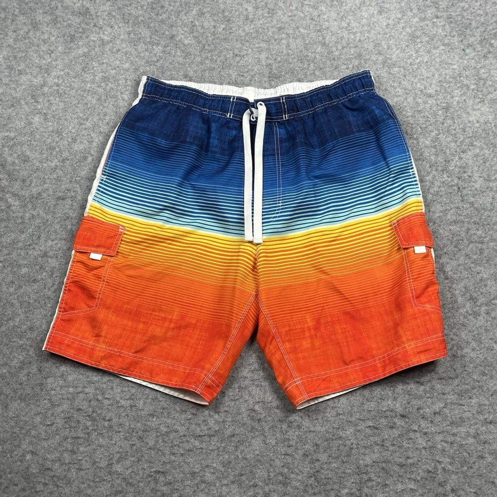 Wave Zone Swim Trunks Mens XL Blue‎ Striped Lined 10" Swimming Shorts Beach